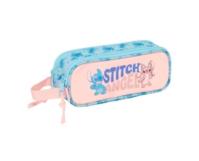 Safta Stitch Ohana Portatodo - 2 Compartimentos con Cremalleras - Asa Lateral - 1L - 210x60x80mm - Color Azul Claro