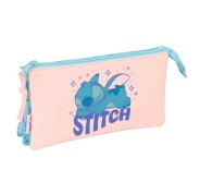Safta Stitch Ohana Portatodo - 3 Compartimentos con Cremalleras - Bolsillo Interior - 0.6L - 220x30x120mm - Color Azul Claro