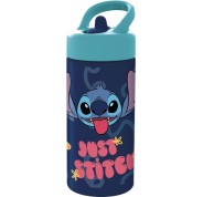 Safta Stitch Sweet Botella de 410ml - PVC sin BPA - Valvula de Salida de Agua - Asa Superior - Tapon Roscado - 74x64x178mm - Color Azul Marino