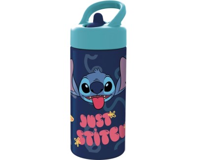Safta Stitch Sweet Botella de 410ml - PVC sin BPA - Valvula de Salida de Agua - Asa Superior - Tapon Roscado - 74x64x178mm - Color Azul Marino
