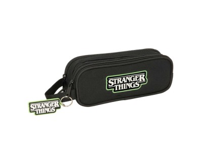 Safta Stranger Things Portatodo - 2 Compartimentos con Cremalleras - Asa Lateral - 1L - 210x60x80mm - Color Negro
