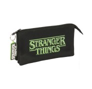 Safta Stranger Things Portatodo - 3 Compartimentos con Cremalleras - Bolsillo Interior - 0.6L - 220x30x120mm - Color Negro