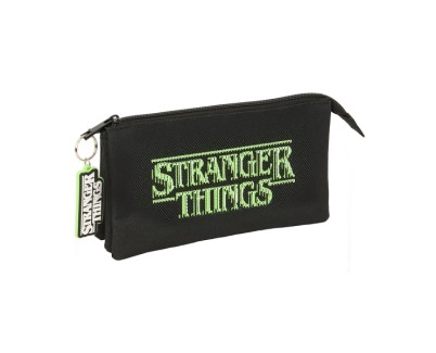 Safta Stranger Things Portatodo - 3 Compartimentos con Cremalleras - Bolsillo Interior - 0.6L - 220x30x120mm - Color Negro