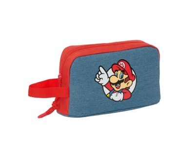 Safta Super Mario Bolsa Isotermica Porta Alimentos - Asa de Mano Lateral - Cremallera - 21.5x12x6.5cm - Color Rojo y Azul