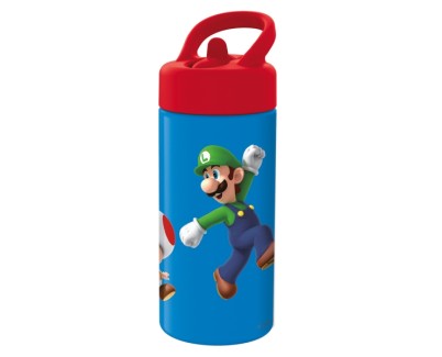 Safta Super Mario Botella de 410ml - Cierre Hermetico - Valvula de Salida de Agua - Asa Superior - Tapon Roscado - Color Rojo y Azul