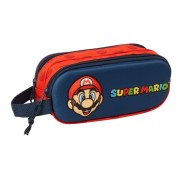 Safta Super Mario Estuche Portatodo 3D - 2 Compartimentos - Asa de Mano - 21x8x6cm - Color Rojo y Azul