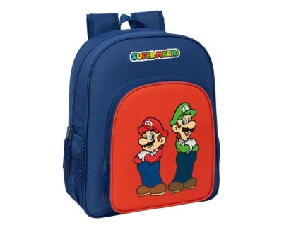 Safta Super Mario Mamma Mia Mochila - Adaptable a Carro - Portabotellas - Tirador Doble - Hombreras Ergonomicas Acolchadas - Bolsillo Frontal - Asa de Mano - 15L - 320x120x380mm - Color Rojo y Azul