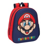 Safta Super Mario Mochila 3D - Asa de Mano - Portabotellas Lateral - 27x33x10cm - Color Rojo y Azul