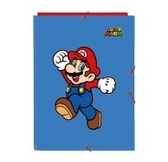Safta Super Mario World Carpeta con 3 Solapas - Tapas Duras Forradas - Formato Folio - Cierre con Gomas - Resistente y Duradera - 260x25x335mm - Color Azul Oscuro