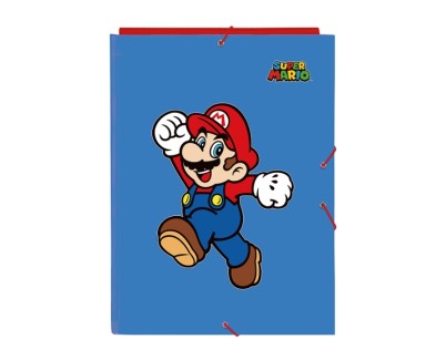 Safta Super Mario World Carpeta con 3 Solapas - Tapas Duras Forradas - Formato Folio - Cierre con Gomas - Resistente y Duradera - 260x25x335mm - Color Azul Oscuro