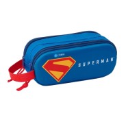 Safta Superman Estuche Portatodo 3D - 2 Compartimentos - Cierre de Cremallera - Asa de Mano - 21x8x6cm - Color Rojo y Azul