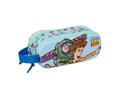 Safta Toy Story Portatodo 3D - 2 Compartimentos con Cremallera - Asa Lateral - Capacidad 1L - 21x8x6cm - Color Azul Pastel