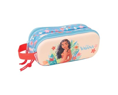 Safta Vaiana Portatodo 3D - 2 Compartimentos con Cremallera - Asa Lateral - Capacidad 1L - 21x8x6cm - Color Azul