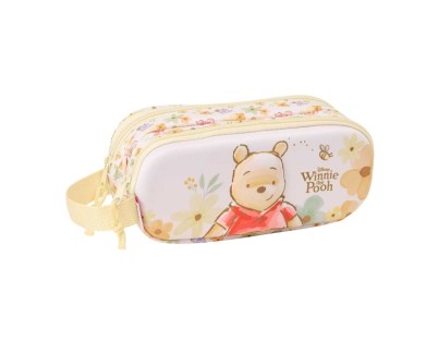 Safta Winnie the Pooh Portatodo 3D - 2 Compartimentos con Cremallera - Asa Lateral - Capacidad 1L - 21x8x6cm - Color Amarillo Pastel