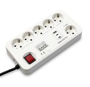 Salicru Regleta SPS SAFE MASTER+ Protectores Electricos Activos de Ultima Generacion - 6 Tomas Schuko - 1xUSB-A, 2xUSB-C - Master/Slave - Color Blanco