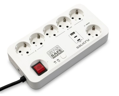 Salicru Regleta SPS SAFE MASTER+ Protectores Electricos Activos de Ultima Generacion - 6 Tomas Schuko - 1xUSB-A, 2xUSB-C - Master/Slave - Color Blanco
