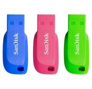 Sandisk Pack de 3 Cruzer Blade Memoria USB 2.0 32GB - Ultra Compacta - Color Azul, Rosa y Verde (Pendrive)