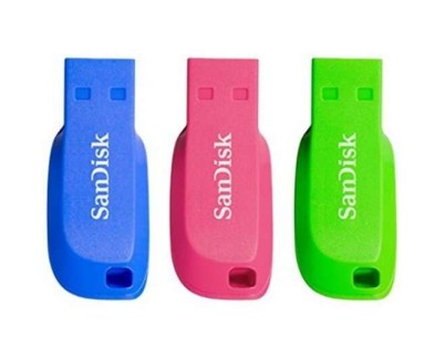 Sandisk Pack de 3 Cruzer Blade Memoria USB 2.0 32GB - Ultra Compacta - Color Azul, Rosa y Verde (Pendrive)