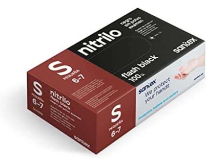 Santex Flash Black Pack de 100 Guantes de Nitrilo Talla S - 6 gramos - Sin Polvo - Libre de Latex - No Esteriles - Color Negro