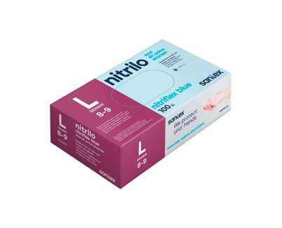 Santex Nitriflex Blue Pack de 100 Guantes de Nitrilo para Examen Talla L - 3.5 gramos - Sin Polvo - Libre de Latex - No Esteriles - Color Azul