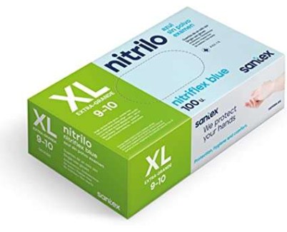 Santex Nitriflex Blue Pack de 100 Guantes de Nitrilo para Examen Talla XL - 3.5 gramos - Sin Polvo - Libre de Latex - No Esteriles - Color Azul