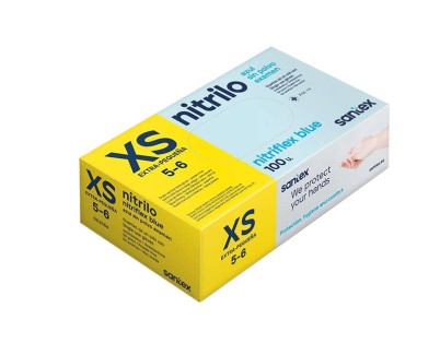 Santex Nitriflex Blue Pack de 100 Guantes de Nitrilo para Examen Talla XS - 3.5 gramos - Sin Polvo - Libre de Latex - No Esteriles - Color Azul