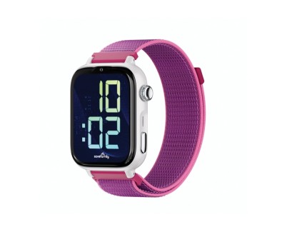 Savefamily Reloj Inteligente Smartwatch Infantil SaveWatch Plus 2 - Pantalla Amoled - Carcasa Blanca - Correa Tela Frambuesa