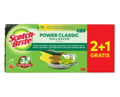 Scotch-Brite Classic Pack de 3 Estropajos de Cocina - Proteccion para los Dedos - Promocion 2 + 1 Gratis - Color Amarillo