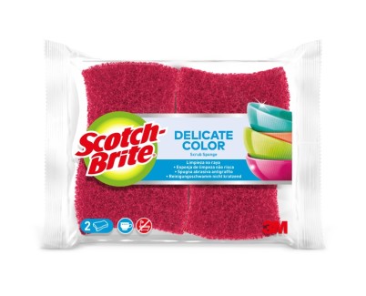 Scotch-Brite Delicate Color Pack de 2 Estropajos de Cocina - Proteccion para los Dedos - No Raya - Color Rojo