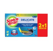Scotch-Brite Delicate Pack de 3 Estropajos de Cocina - Promocion 2 + 1 Gratis - No Raya - Color Amarillo