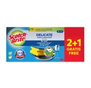Scotch-Brite Delicate Pack de 3 Estropajos de Cocina - Proteccion para los Dedos - Promocion 2 + 1 Gratis - No Raya - Color Amarillo