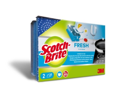 Scotch-Brite Fresh Pack de 2 Estropajos de Cocina - Proteccion para los Dedos - No Raya - Color Azul