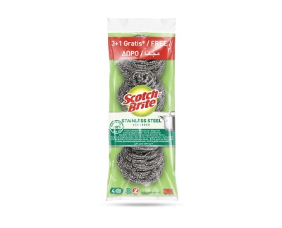 Scotch-Brite Pack de 4 Estropajos de Acero Inoxidable - Promocion 3 + 1 Gratis - Color Gris Metalizado
