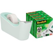 Scotch C18 Pack de Dispensador de Cinta Adhesiva + 4 Cintas Adhesivas Scotch Magic - Para Cintas de hasta 19mm x 33m - Color Verde Menta