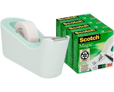 Scotch C18 Pack de Dispensador de Cinta Adhesiva + 4 Cintas Adhesivas Scotch Magic - Para Cintas de hasta 19mm x 33m - Color Verde Menta
