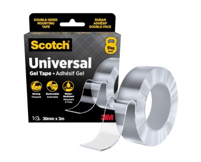 Scotch Cinta Adhesiva de Gel Doble Cara 30mmx3m - Adhesivo Removible - Soporta con Seguridad hasta 9 kg - Transparente