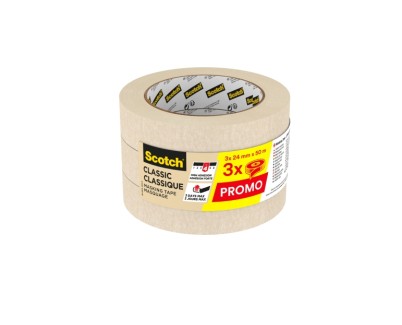 Scotch Classic Pack de 3 Cintas de Enmascarar - 24mm x 50m - Color Blanco