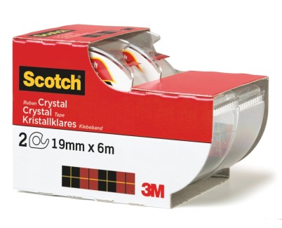 Scotch Crystal Pack de 2 Cintas Adhesivas Invisible - Supertransparente - 19mm x 6m - Color Blanco