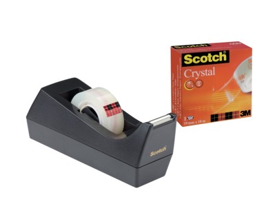 Scotch Dispensador de Cinta + 1 Rollo de Cinta Adhesiva Crystal - 19mmx10m - Color Negro