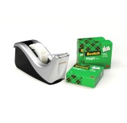 Scotch Magic Dispensador de Cinta Adhesiva - Para Cintas de hasta 19mm x 33m - Incluye 4 Cintas Adhesivas - Color Negro/Plata