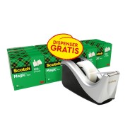 Scotch Magic Pack de 16 Cintas Adhesivas Invisibles 19mm x 33m + Dispensador Gratis - Color del Dispensador Negro/Gris
