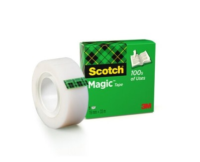 Scotch Magic Tape Cinta Adhesiva Invisible 19mmx33m - Acabado Mate Invisible - Perfecta para Etiquetado - Facil de Usar