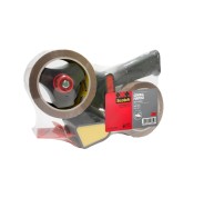 Scotch Precintadora de Mano - Incluye 2 Rollos de 50mm x 66m - Bajo Nivel de Ruido - Mango de Pistola - Precintos Color Marron