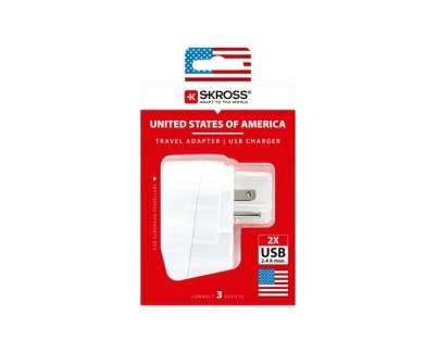 Skross Adaptador de Viaje de Europa a Estados Unidos con 2 USB-A - Color Blanco