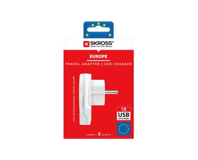 Skross Adaptador de Viaje del Mundo a Europa con 1 USB-A - Color Blanco