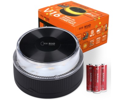 SOS Road Baliza de Se&ntilde;alizacion de Emergencia en Carretera V16 - Homologada por la DGT - GPS y SIM Integrada - Conectividad DGT 3.0 - Visibilidad 1 km - Base Magnetica - Proteccion IP54