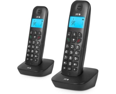 SPC Air Pro Duo Telefono Inalambrico - Pantalla Retroiluminada de 35x22mm - Identificacion de Llamadas - Conexion a Red Telefonica - Conferencia a Tres - Modo Mute - Manos Libres - Ecologico - Color Negro