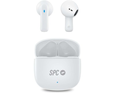 SPC Auriculares True Wireless Zion 2 Play - Autonomia 28 Horas - Base de Carga USB-C - Control por Toques - Compatible con Asistentes de Voz - Luces Led Indicadoras - Color Blanco