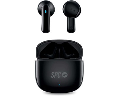 SPC Auriculares True Wireless Zion 2 Play - Autonomia 28 Horas - Base de Carga USB-C - Control por Toques - Compatible con Asistentes de Voz - Luces Led Indicadoras - Color Negro
