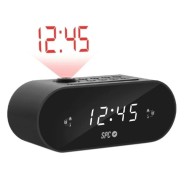 SPC Frodi Max Radio Despertador con Proyeccion - Pantalla LED con Brillo Regulable - Boton Snooze - Almacena Emisoras de Radio - Color Negro